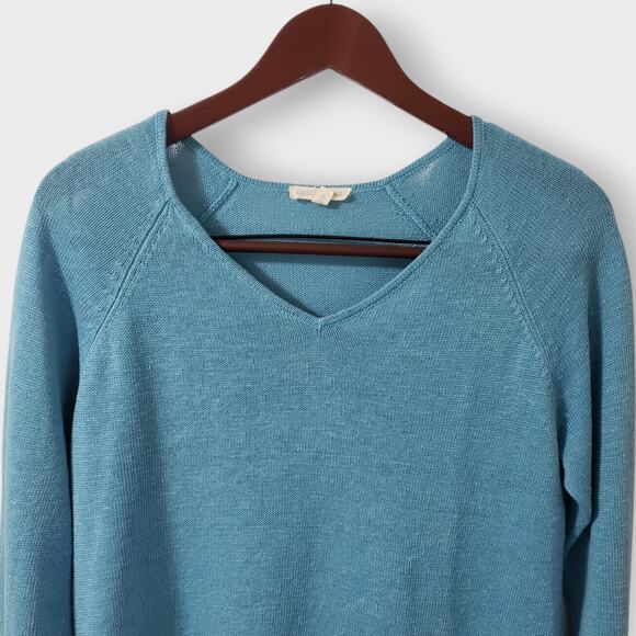 Eileen Fisher 100% Linen Raglan Sweater Turquoise Blue Small Pullover Casual - Picture 2 of 12